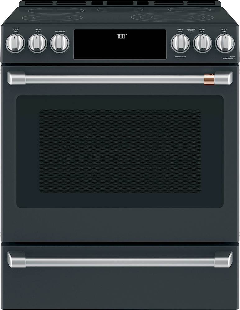 Café - 30 in. Wide 5 Elements 5.7 Cu. Ft. Slide-In Electric Convection Range, Customizable - Matte Black