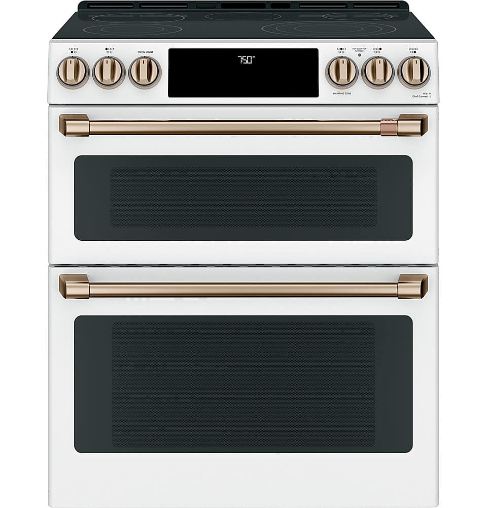 Café - 30 in. Wide 5 Elements 6.7 Cu. Ft. Slide-In Double Oven Electric True Convection Range with Built-In Wi-Fi, Customizable - Matte White