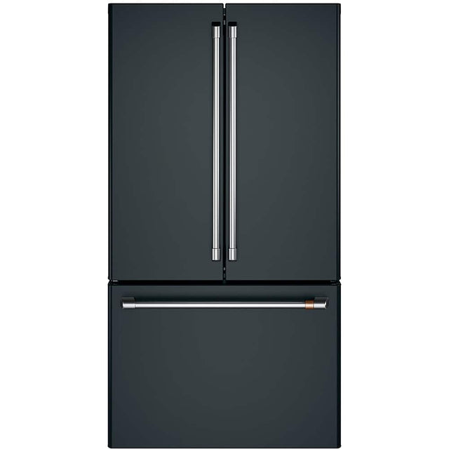 Front. Café - 23.1 Cu. Ft. French Door Counter-Depth Refrigerator, Customizable - Matte Black.