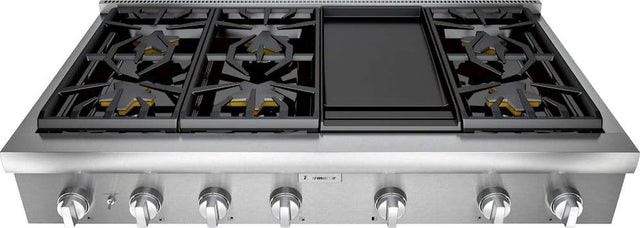 Front. Thermador - Professional 48" Built-In Gas Cooktop with 6 Pedestal Star Burners and Griddle - Silver.