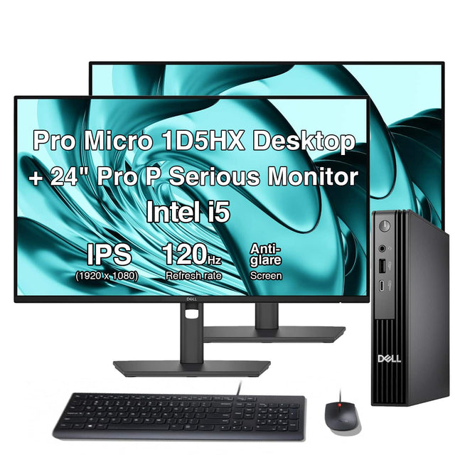 Pro Micro 1D5HX Desktop + 24" Pro P Serious Monitor Intel i5 IPS 120Hz Anti-glare (1920x1080) Refresh rate Screen