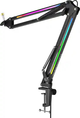 FIFINE - Microphone Boom Arm, Metal Adjustable Mic Arm Stand with RGB Control, for Gaming Streaming Podcast