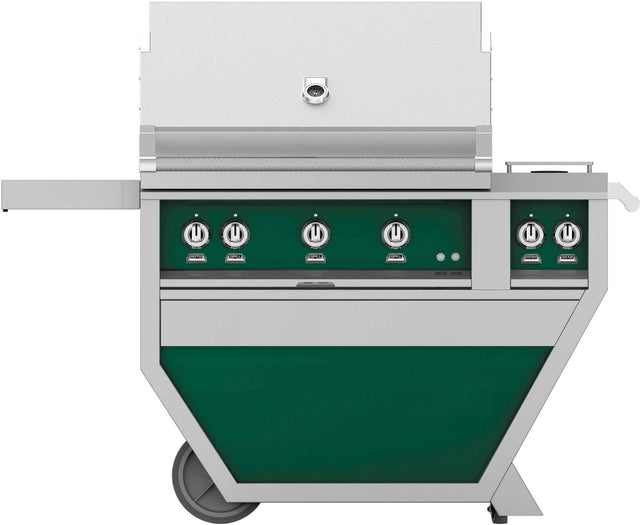 Alt View 11. Hestan - 36'' Gas Grill, (3) Trellis, Rotisserie, Deluxe Cart with Double Side Burner - Green.