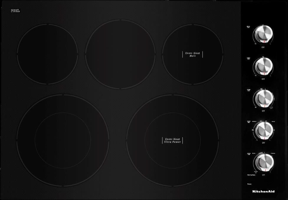 KitchenAid - 30 inch Wide 5 element Built-In Electric Cooktop - Black