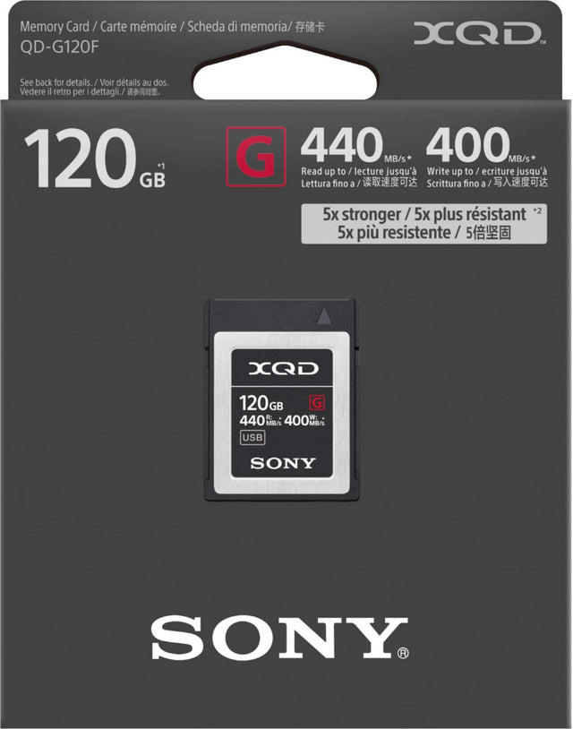 Front. Sony - QDG120F/J 120GB XQD Memory Card - Black.