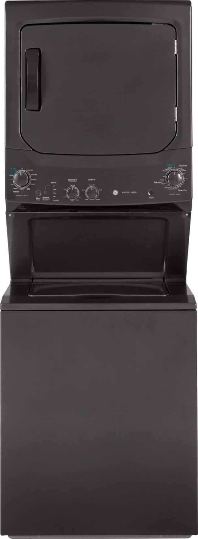 Front. GE - 3.8 Cu. Ft. Top Load Washer and 5.9 Cu. Ft. Electric Dryer Laundry Center - Diamond Gray.