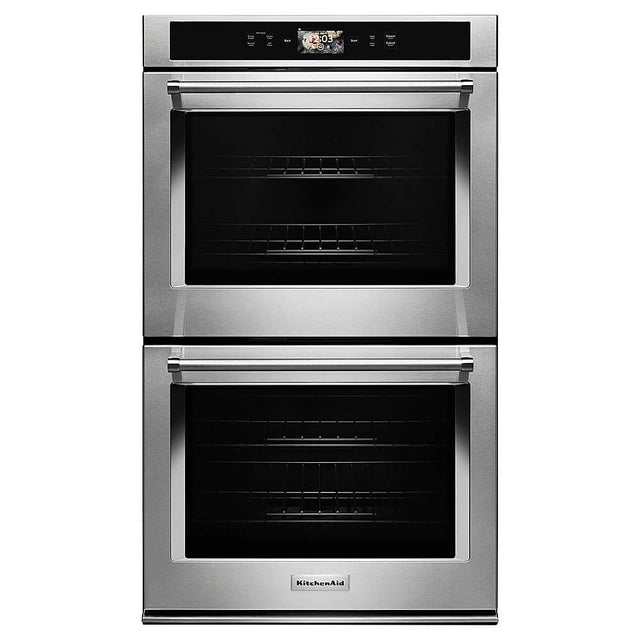 Front. KitchenAid - Smart Oven+ 30" Built-In Double Electric Convection Wall Oven - Stainless Steel.