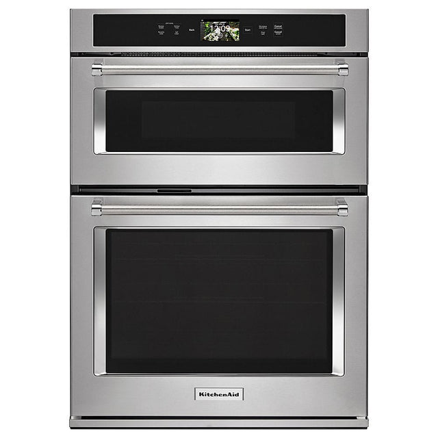 Front. KitchenAid - Smart Oven+ 30" Single Electric Convection Wall Oven with Built-In Microwave - Stainless Steel.