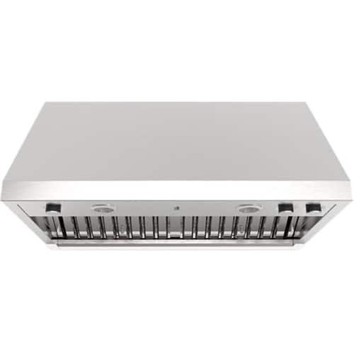 Front. JennAir - Pro-Style 36" Externally Vented Range Hood - Lustre Stainless.