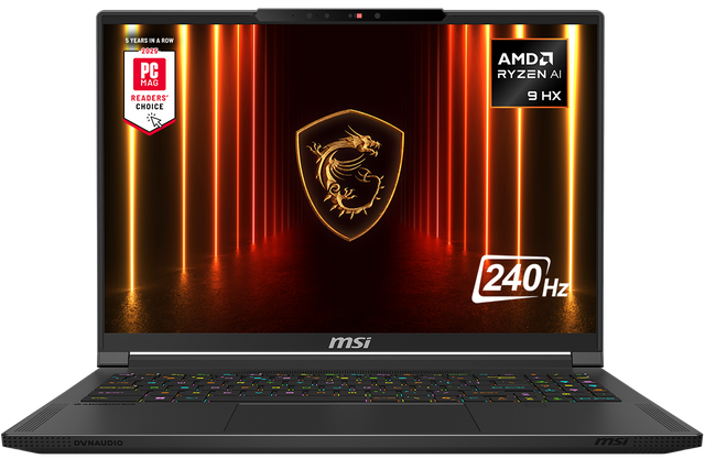 5 YEARS IN A ROW  
2025  
PC MAG READERS' CHOICE  

AMD RYZEN AI 9 HX  

240 Hz  

msi  

DYN AUDIO