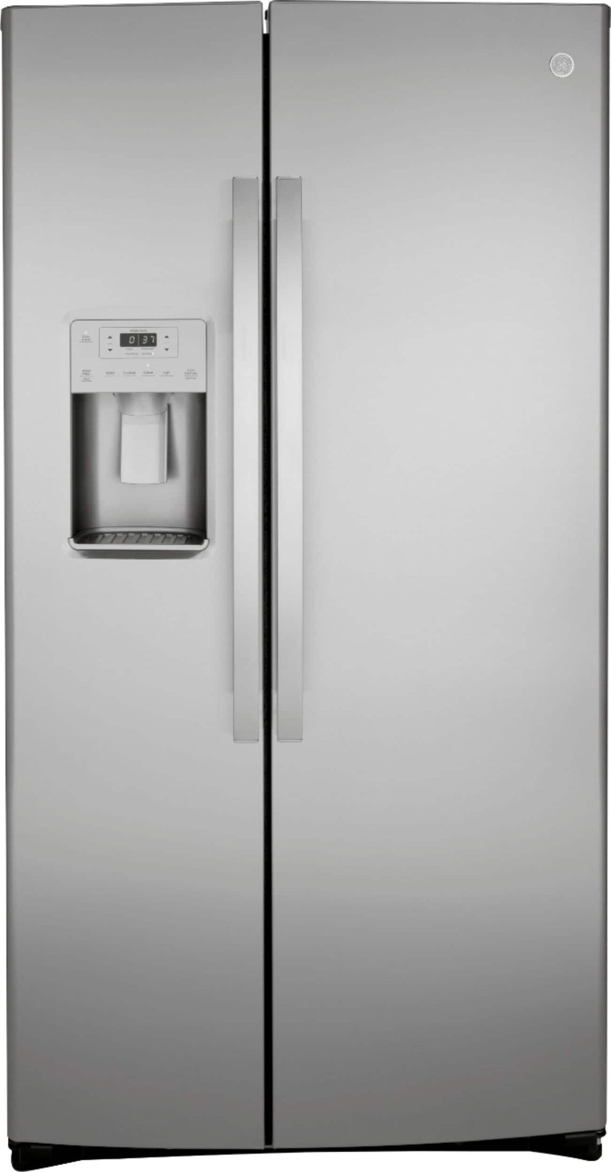 GE - 36 in. Wide 25.1 Cu. Ft. Side-By-Side Refrigerator with External Ice & Water Dispenser - Stainless Steel