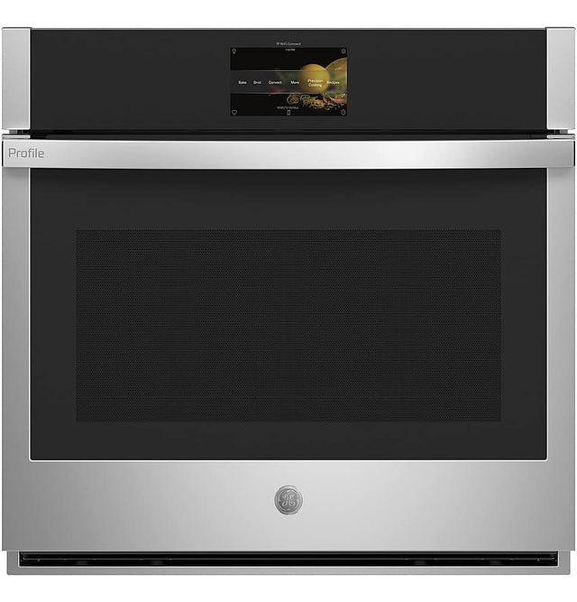 Front. GE Profile - 30" Smart Built-In Single Electric Convection Wall Oven with Air Fry & Precision Cooking - Stainless Steel.