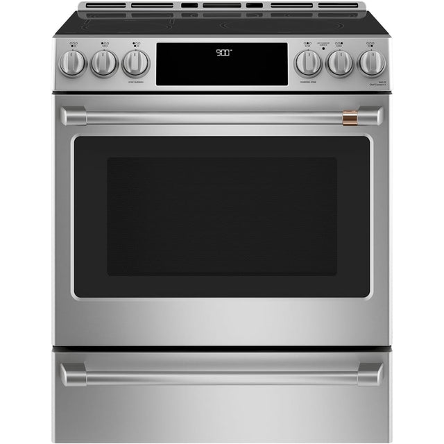 Front. Café - 5.7 Cu. Ft. Slide-In Electric Induction Convection Range, Customizable - Stainless steel.
