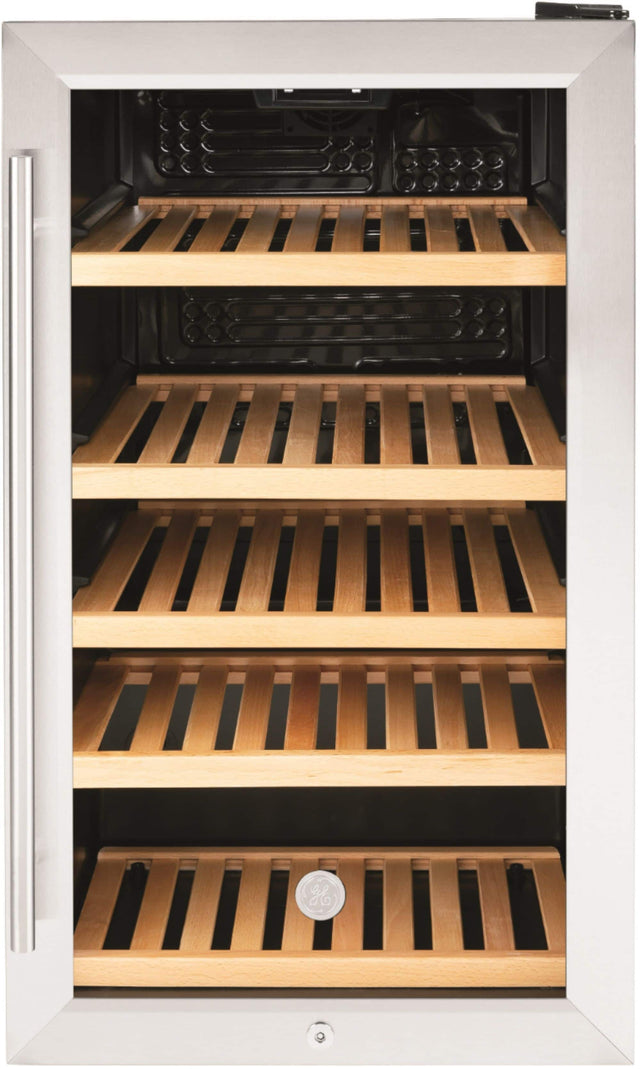 Front. GE - 109 Can / 31 Bottle Beverage and Wine Center - Stainless Steel.