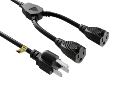 Cable Leader - Power Cord Splitter NEMA 5-15P to 2x NEMA 5-15R Dual Outlet Y Cable 14 AWG 15A 125V SJT Heavy Duty