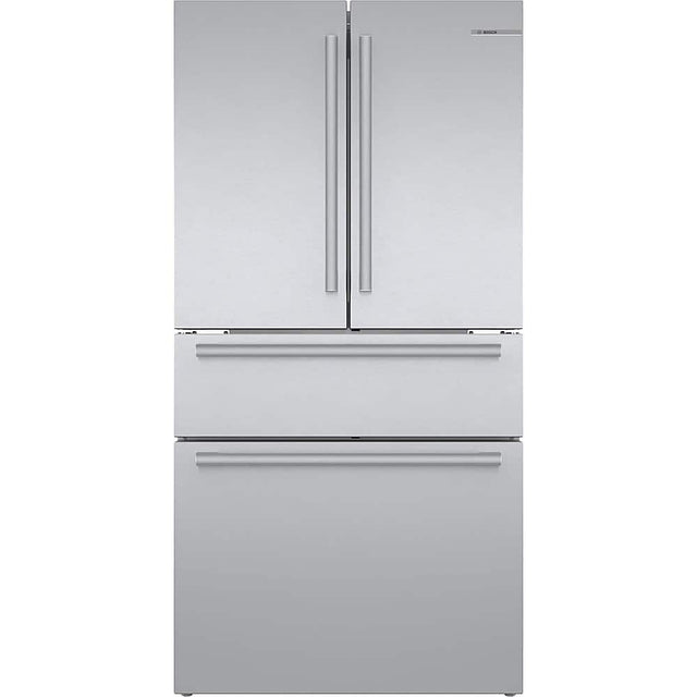 Front. Bosch - 800 Series 21 Cu. Ft. 4-Door French Door Counter-Depth Smart Refrigerator - Stainless steel.
