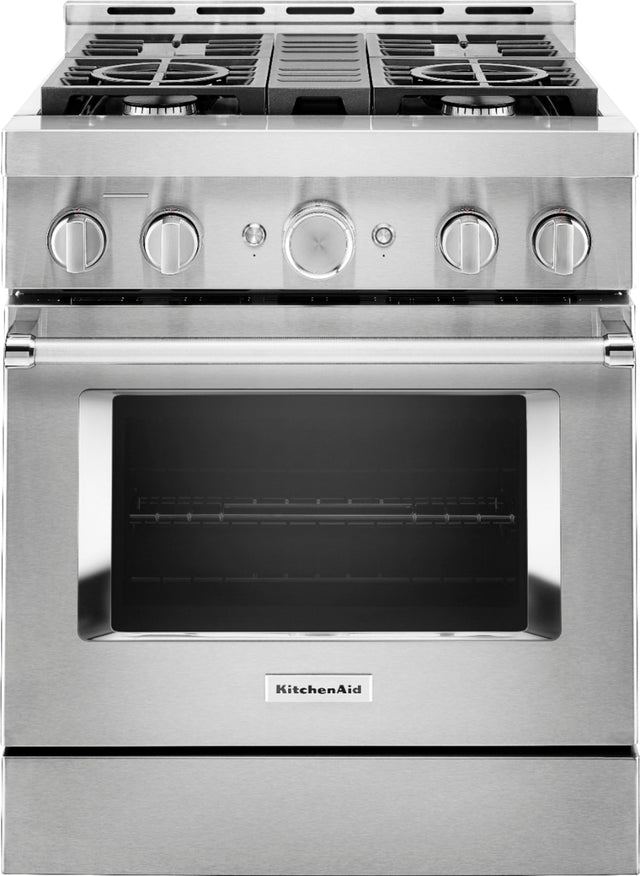 Front. KitchenAid - Commercial-Style 4.1 Cu. Ft. Slide-In Gas True Convection Range with Self-Cleaning - Stainless Steel.