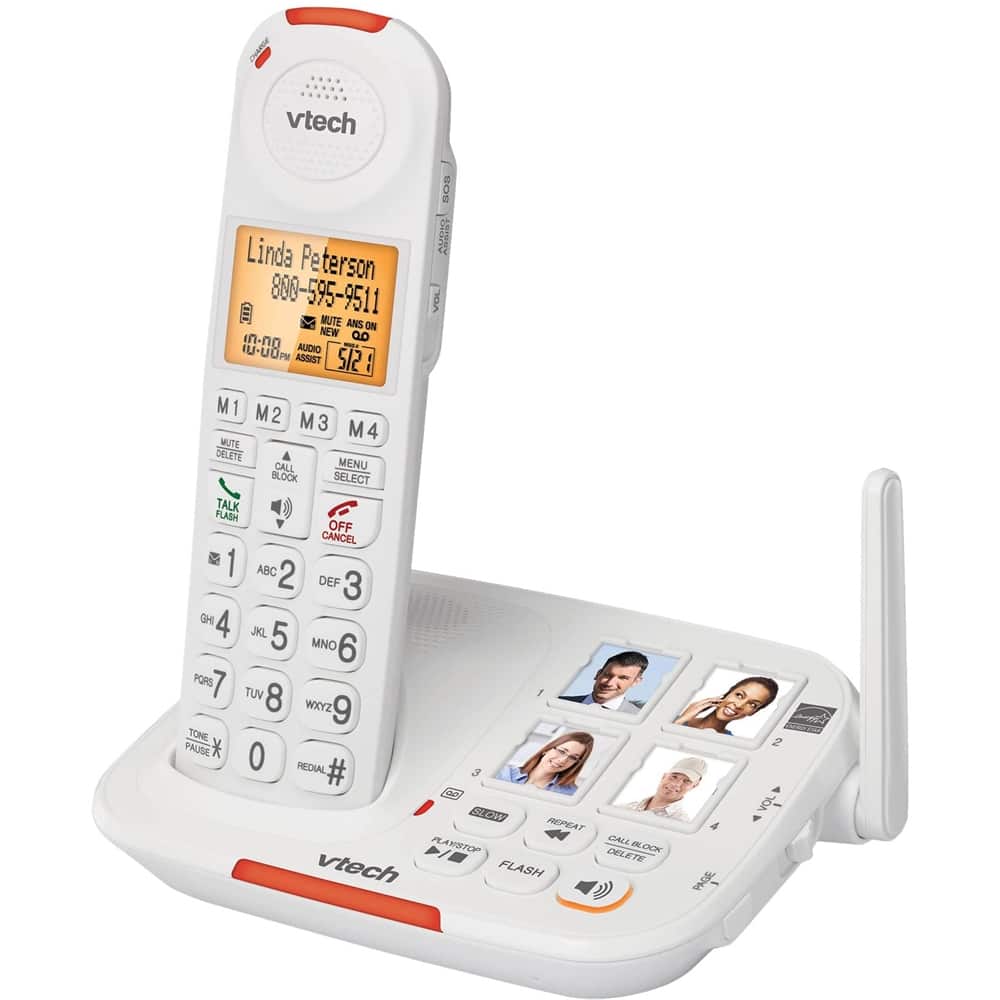 VTech - SN5127 Amplified DECT 6.0 Expandable Cordless Phone System with Digital Answering System - White