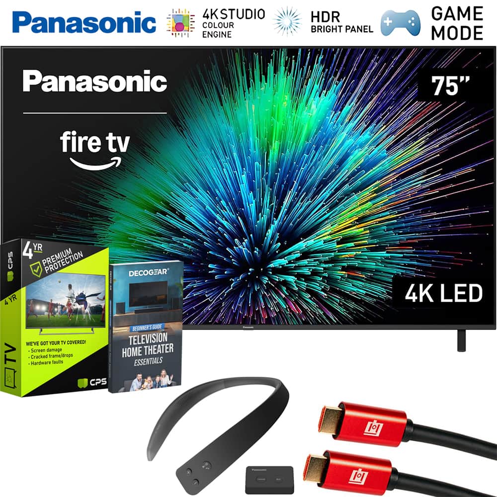 Bundle - Panasonic - 75" W70 Series LED 4K UHD Smart Fire TV (2025) with 4 Year Extended Protection Plan + WN10 Neck Speaker