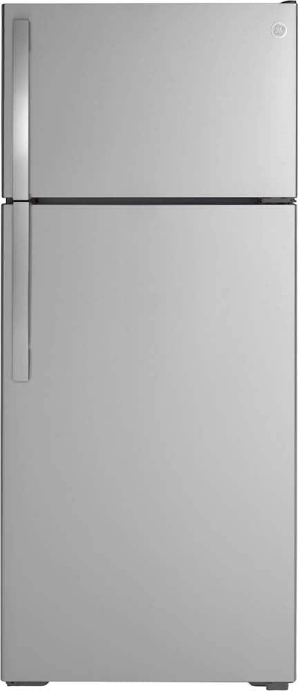 GE - 28 in. Wide 17.5 Cu. Ft. Top-Freezer Refrigerator with LED Interior Lighting - Stainless Steel