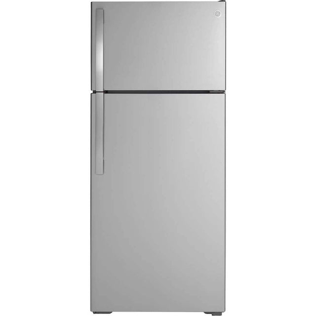 Front. GE - 17.5 Cu. Ft. Top-Freezer Refrigerator - Stainless Steel.