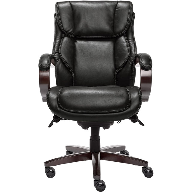 Front. La-Z-Boy - Big and Tall Executive Office Chair with Lumbar Support Ergonomic Desk Chair with Padded Arms & Adjustable Height - Black.