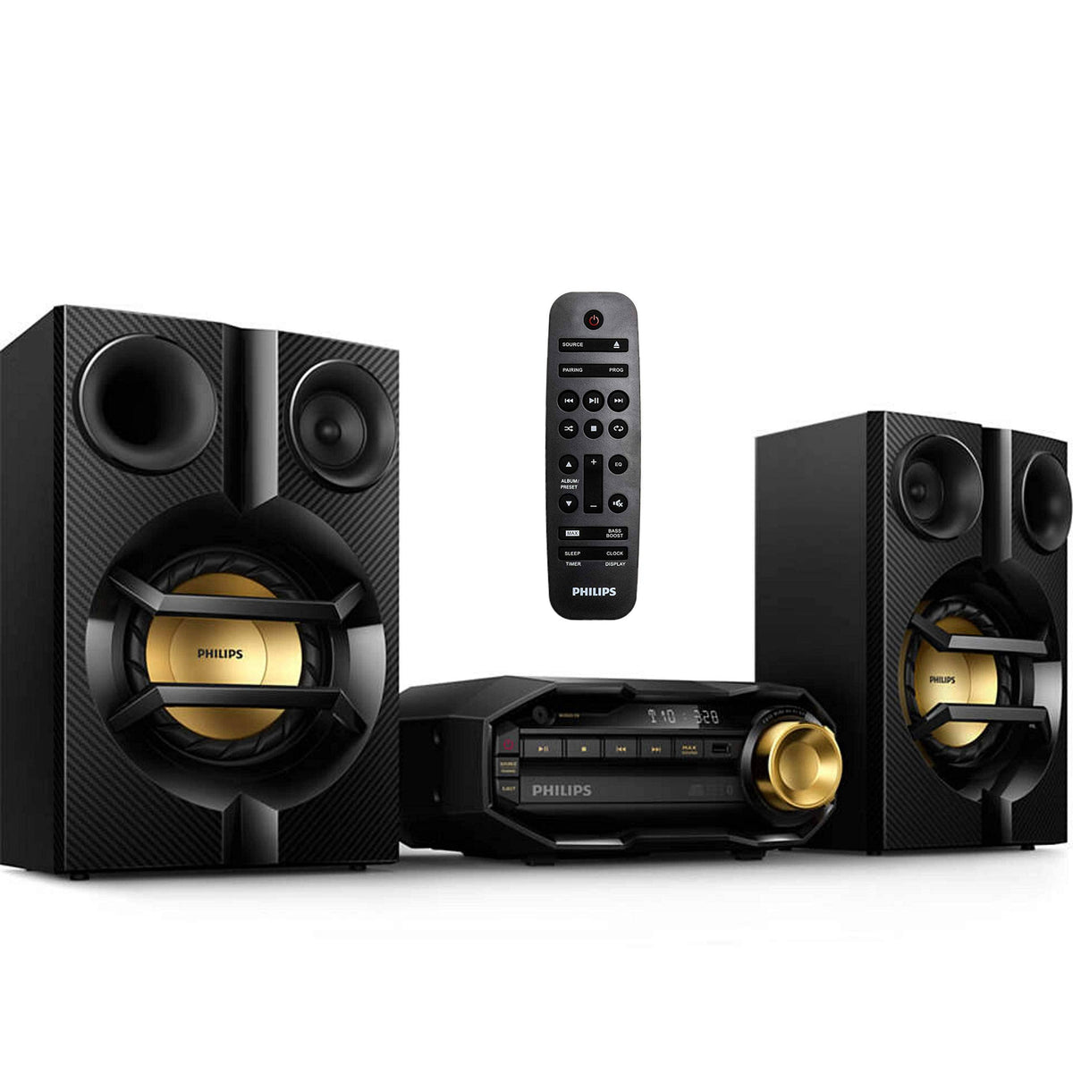 Philips - FX10 Home Bluetooth Stereo System With CD Player, MP3, USB, FM Radio, Bass Reflex Speaker, 230W RMS, Remote Control - Black
