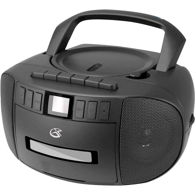 Left. GPX - CD/Cassette Boombox with AM/FM Radio - Black.