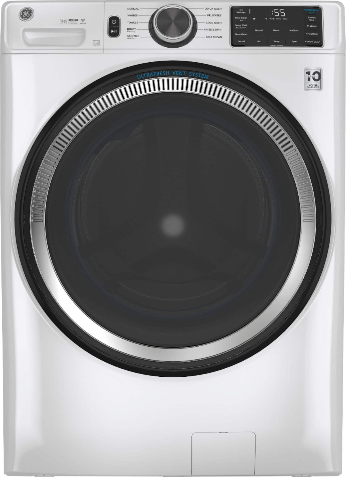 GE - 4.8 Cu. Ft. High-Efficiency Stackable Smart Front Load Washer w/ Odorblock Ultra Fresh Vent System & Microban Technology - White