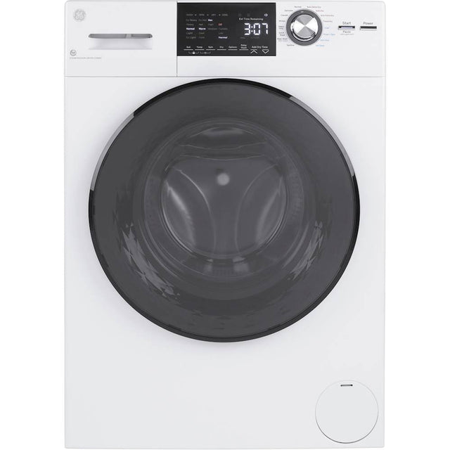 Front. GE - 2.4 Cu. Ft. Front Load Washer and Electric Dryer Combo with Steam - White.