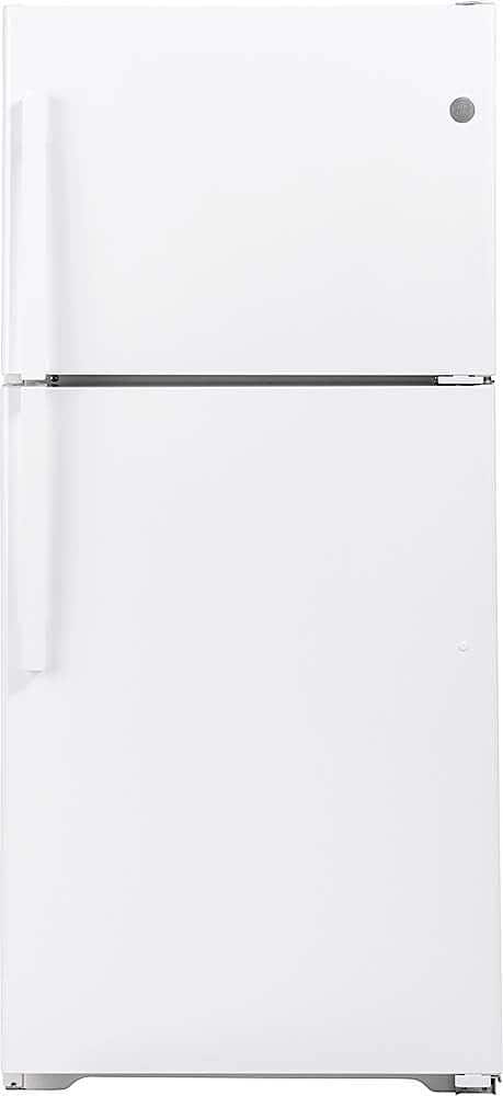 Front. GE - 21.9 Cu. Ft. Top-Freezer Refrigerator with Garage Ready Performance from 38-110 Degrees Fahrenheit - White.