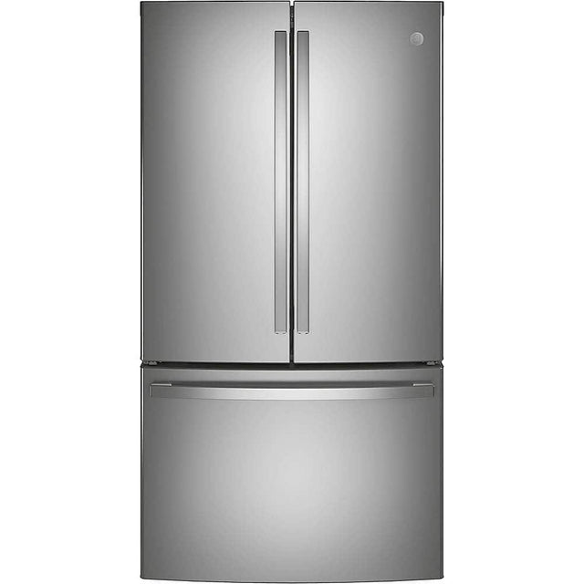 Front. GE - 28.7 Cu. Ft. French Door Refrigerator with LED Lighting - Fingerprint resistant stainless steel.