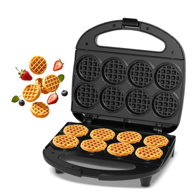 OSTBA - 750W Waffle Maker, Cooks 8 Waffles at Once, Fast & Even Cooking, Non-Stick Easy Clean - Black