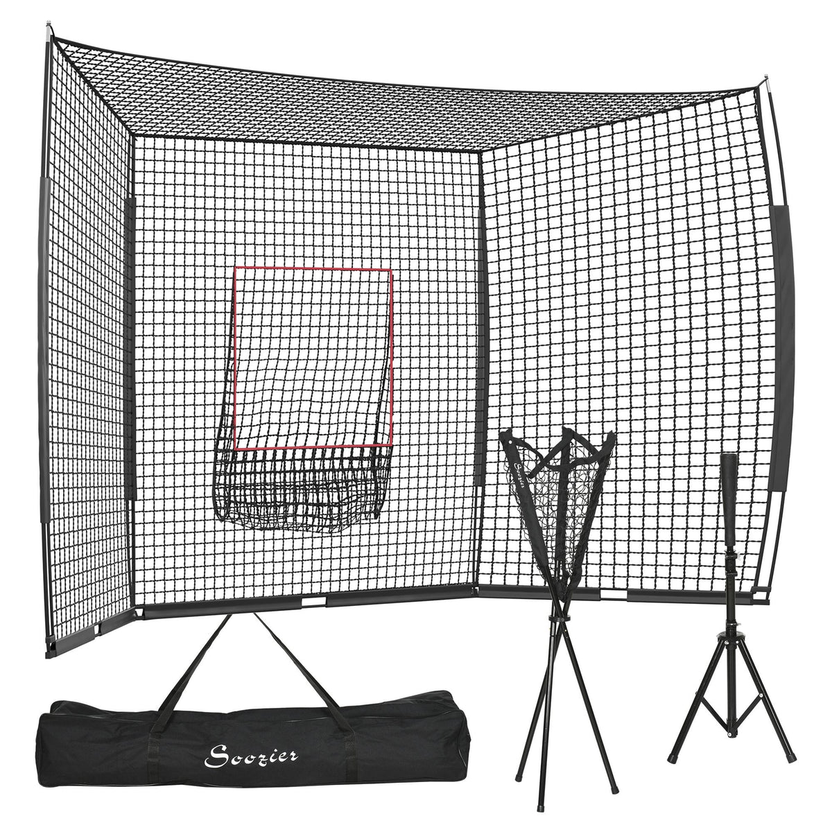 Soozier - and Baseball Net with Strike Zone, Tee, Caddy - Black
