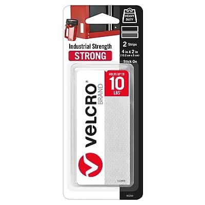 Velcro - Brand Industrial Strength 2" x 4" Hook & Loop Fastener Strips, 2/Pack - White