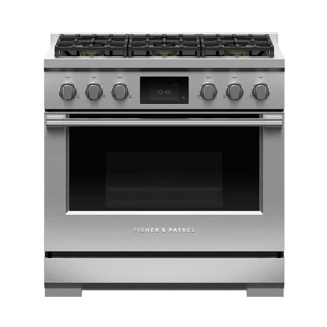 Front. Fisher & Paykel - Professional 4.8 Cu. Ft. Freestanding Dual Fuel True Convection Range with Self-Cleaning - Stainless Steel/Black Glass.