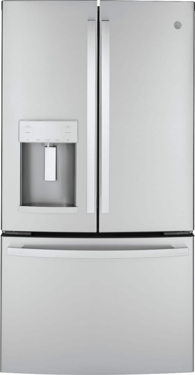 Front. GE - 22.1 Cu. Ft. French Door Counter-Depth Refrigerator - Stainless steel.