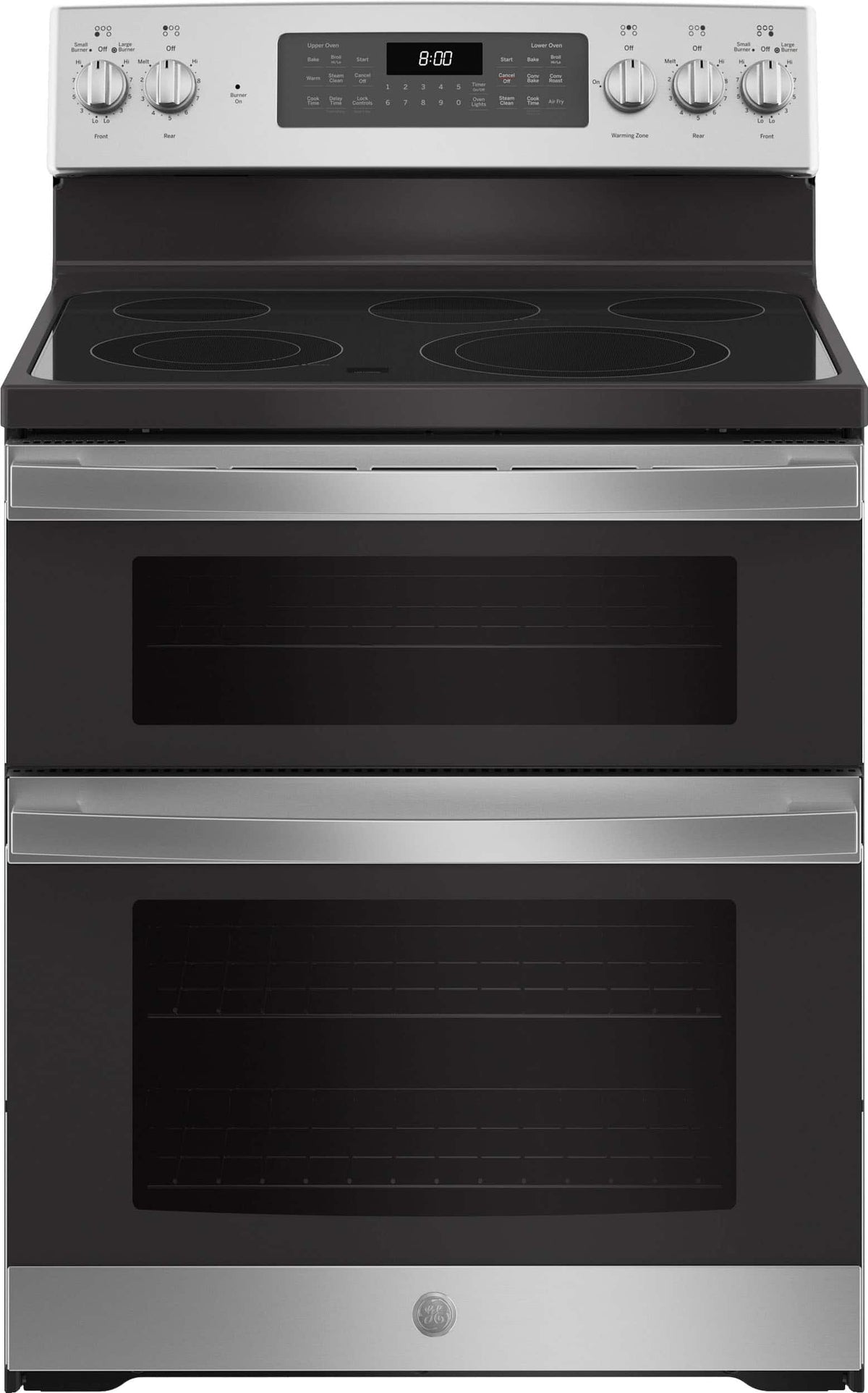 GE - 30 in. Wide 5 Elements 6.6 Cu. Ft. Freestanding Double Oven Electric Convection Range with Steam Cleaning and Air Fry - Stainless Steel