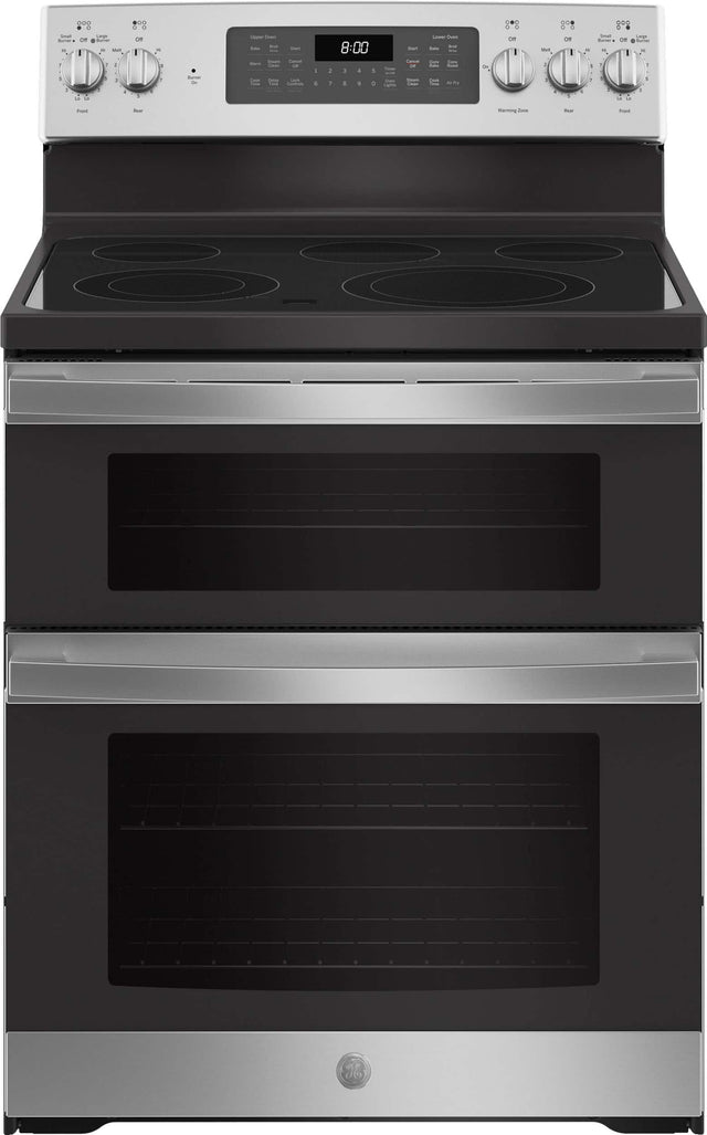 Front. GE - 6.6 Cu. Ft. Freestanding Double Oven Electric Convection Range with Self-Steam Cleaning and No-Preheat Air Fry - Stainless Steel.