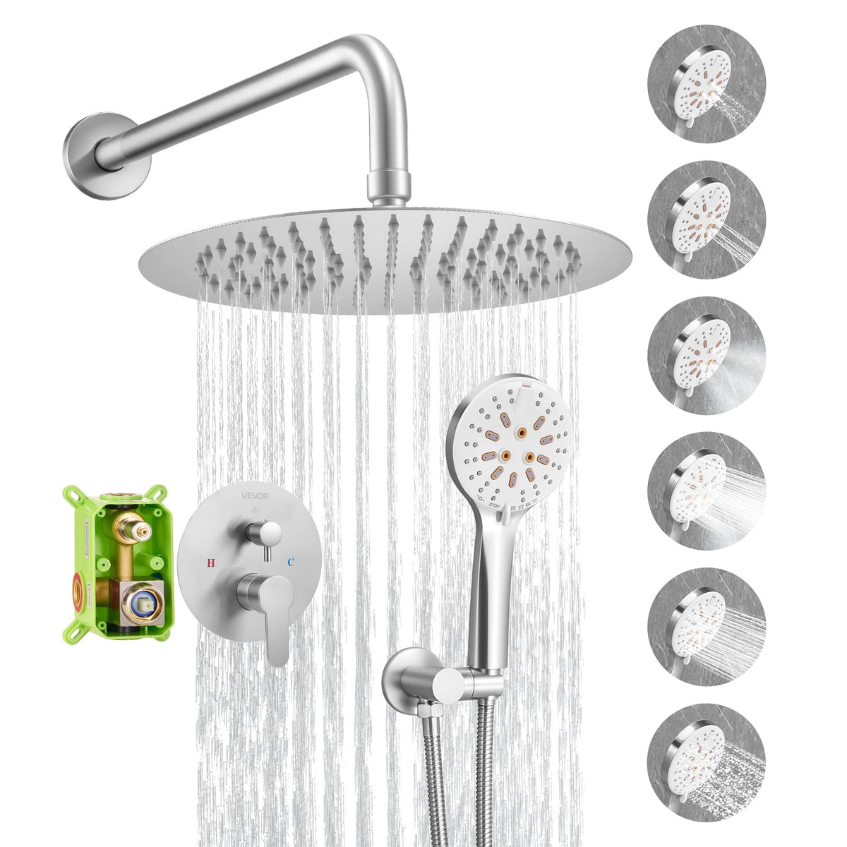 VEVOR - Shower Faucet Set, Rainfall Bathroom Shower System with 10-Inch Round Rain Shower Head and Handheld Spray - Silver
