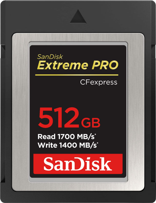 Front. SanDisk - 512GB Extreme PRO CFexpress Memory Card - Black.