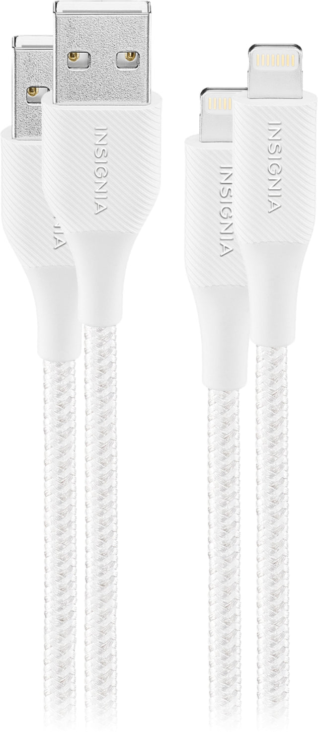Front. Insignia™ - 6' Lightning to USB Charge-and-Sync Cable (2 Pack) - Moon Gray.
