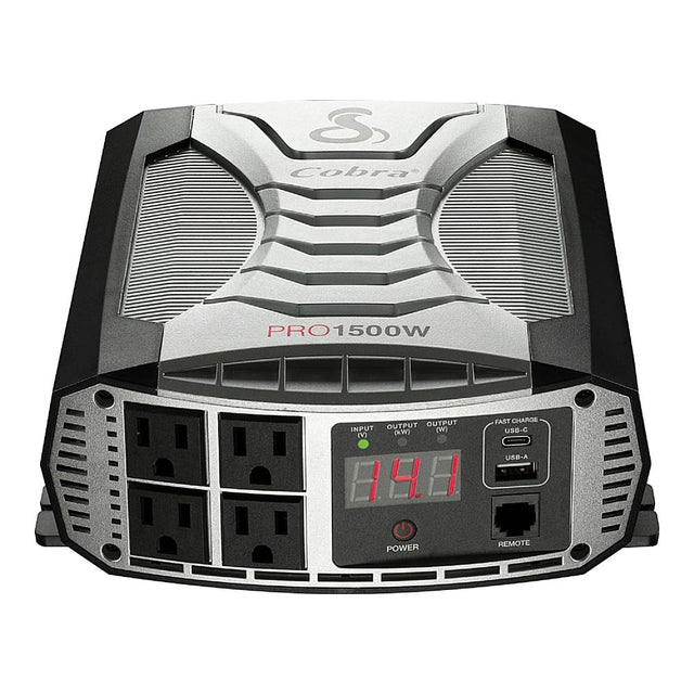 Front. Cobra - Professional Grade 1500 Watt Power Inverter with Fast Charge USB - Black.