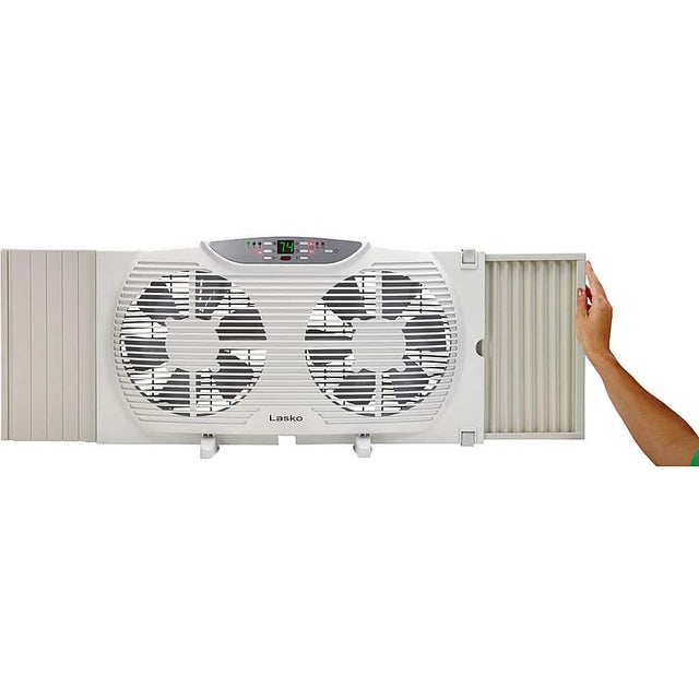 Front. Lasko - Electrically Reversible Twin Window Fan with Remote Control - White.