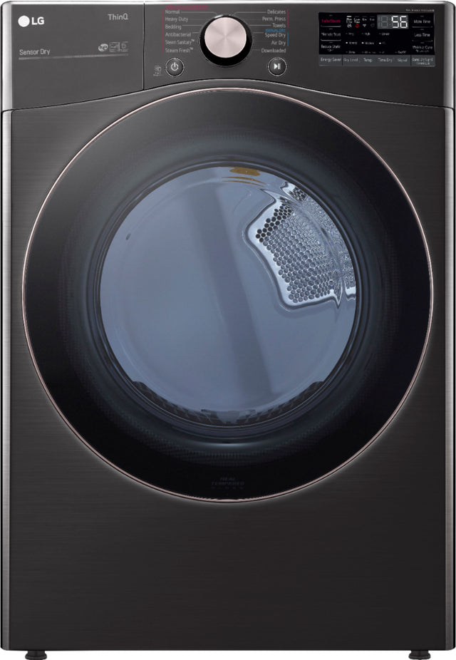 Front. LG - 7.4 Cu. Ft. Stackable Smart Electric Dryer with Steam and Built-In Intelligence - Black Steel.