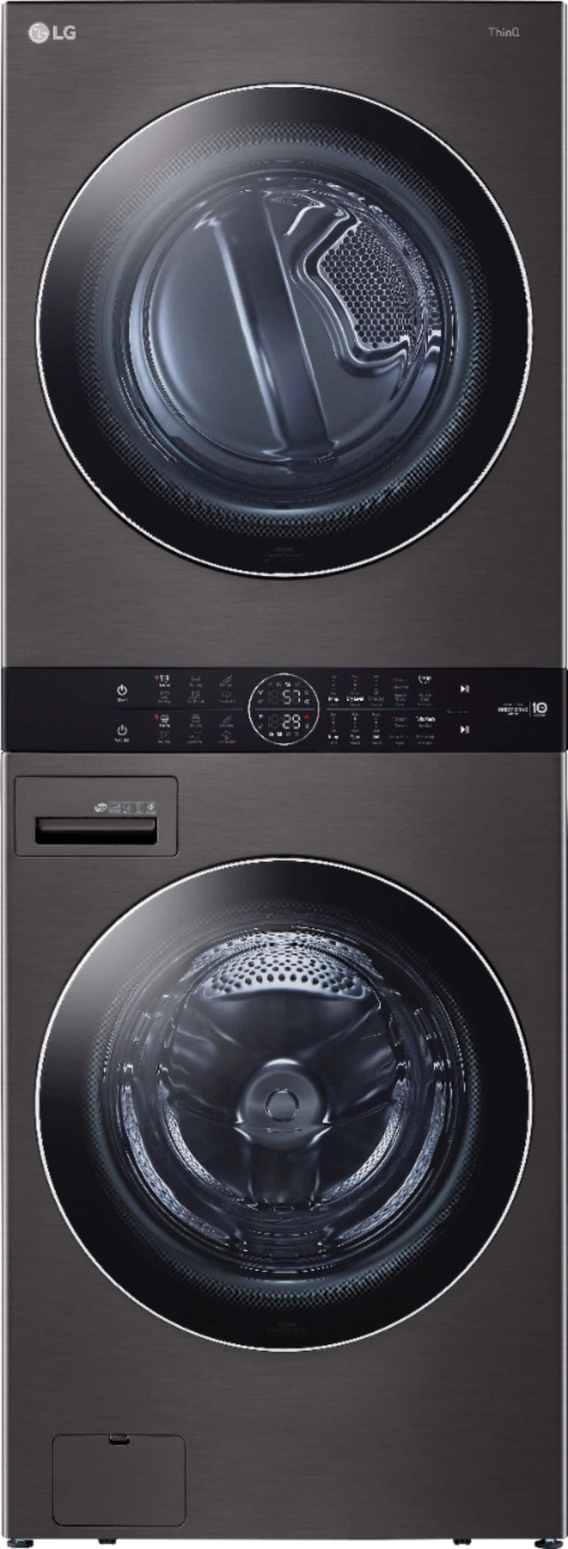 Front. LG - 4.5 Cu. Ft. HE Smart Front Load Washer and 7.4 Cu. Ft. Electric Dryer WashTower with Steam and Built-In Intelligence - Black Steel.