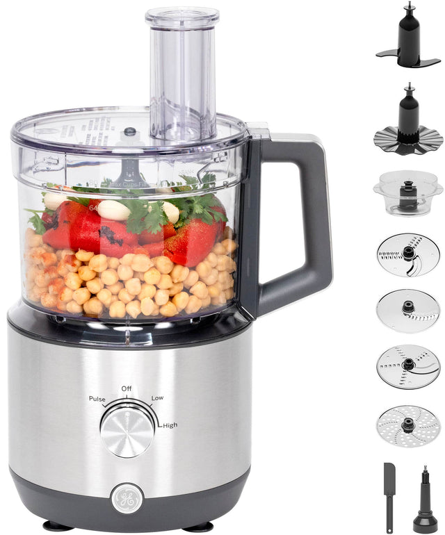 Front. GE - 12-Cup Food Processor with Accessories - Stainless Steel.