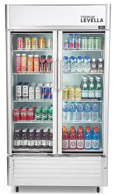 Premium Levella - 40 in. Wide 18.0 cu. ft. 2-Door Commercial Merchandiser Refrigerator Glass-Door Beverage Display Cooler