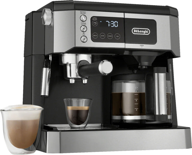 Angle. De'Longhi - Digital All-in-One Combination Coffee and Espresso Machine - Black and Stainless Steel.