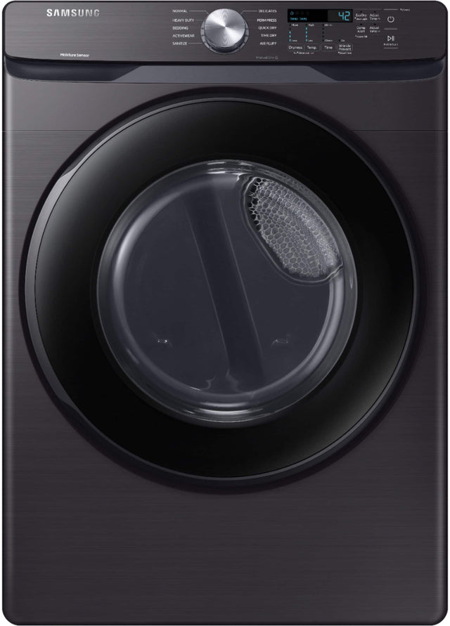 Front. Samsung - 7.5 Cu. Ft. Stackable Electric Dryer with Sensor Dry - Black Stainless Steel.